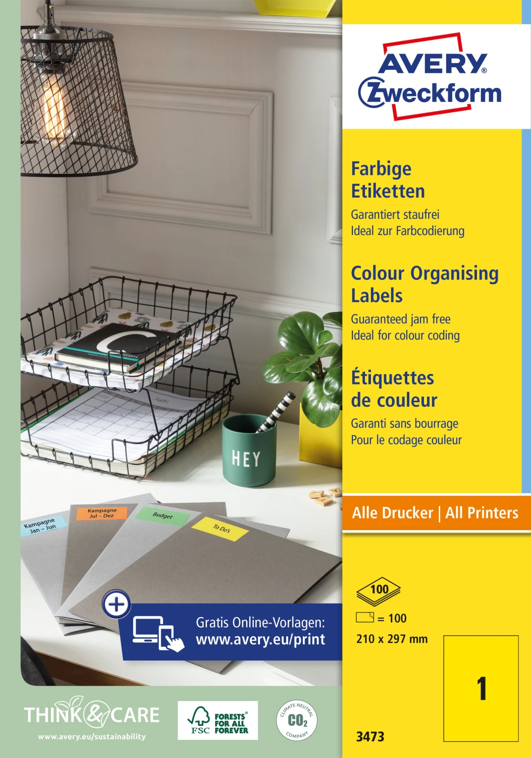 AVERY ZWECKFORM 3473  Etiketten A4, 100 Blatt