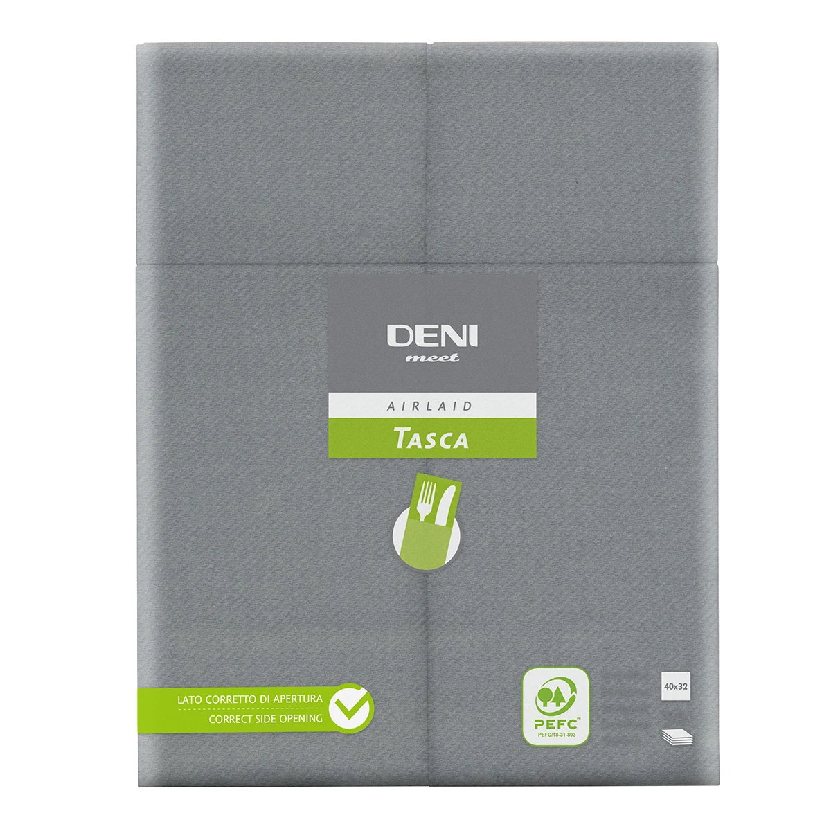 Besteck-Servietten Airlaid Deni meet Tasca, 1/8 Falz, Grau, 40 x 32 cm, 1 Pack à 50 Stück