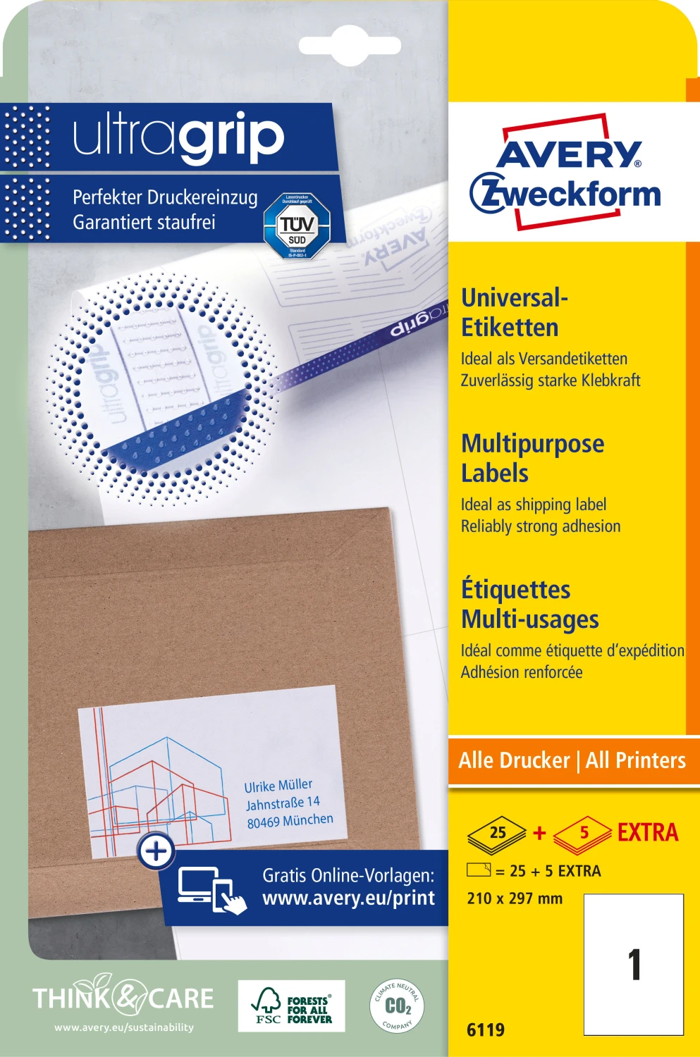 AVERY ZWECKFORM 6119 Etiketten, 210 x 297 mm, 25 + 5 Blatt