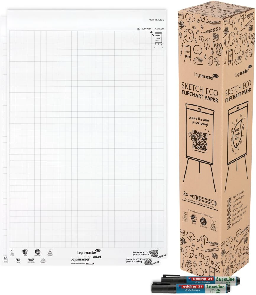 Bloc de papier Legamaster SKETCH ECO – quadrillé (lot de 2 blocs de 50 feuilles)