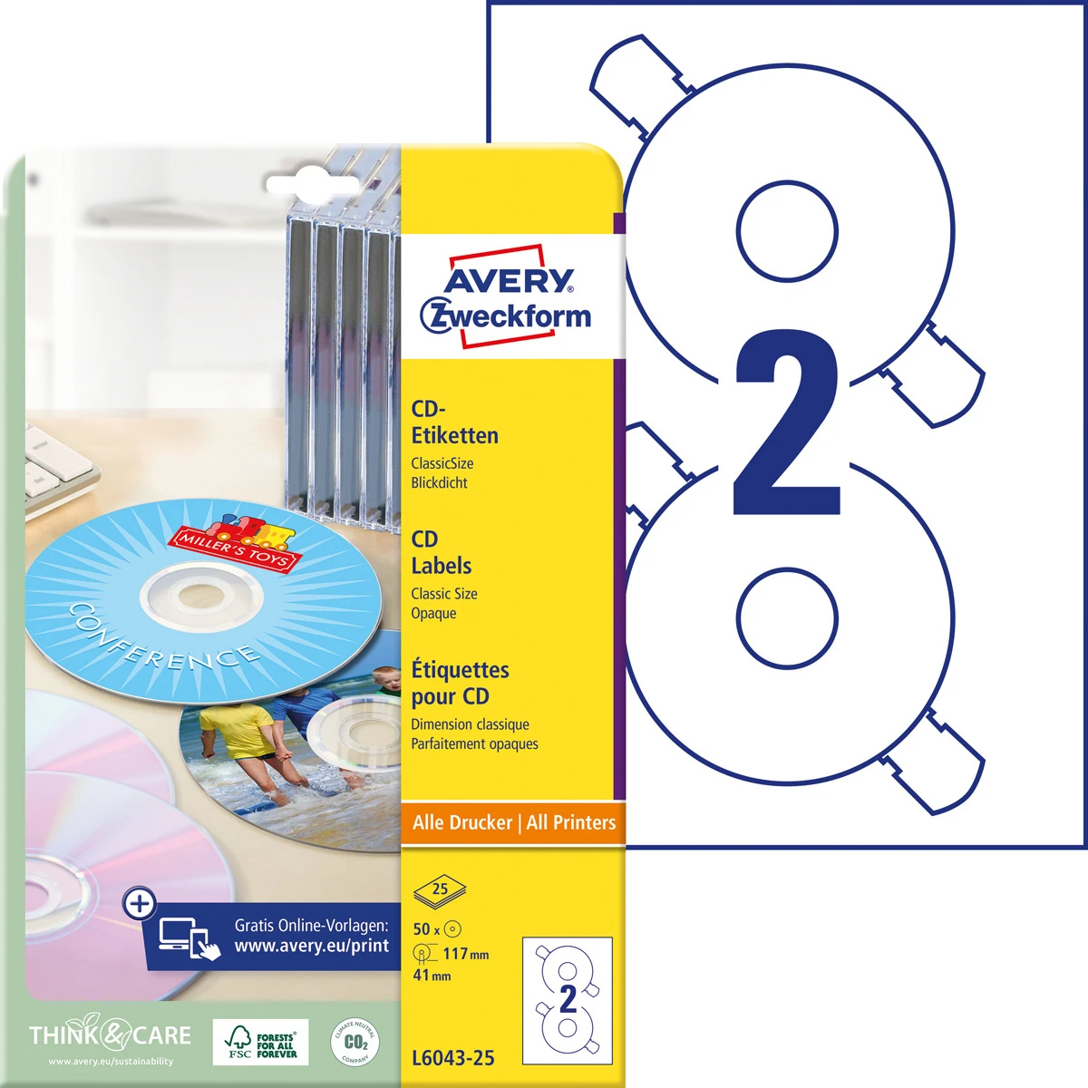AVERY ZW. Étiquettes CD Classic blanc