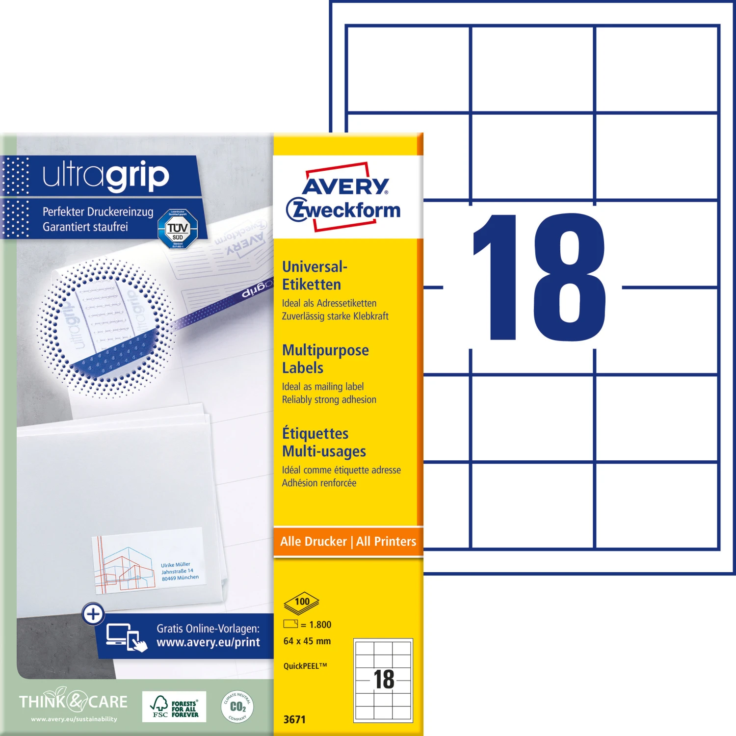AVERY ZWECKFORM 3671 Etiketten, 64 x 45 mm, 100 Blatt