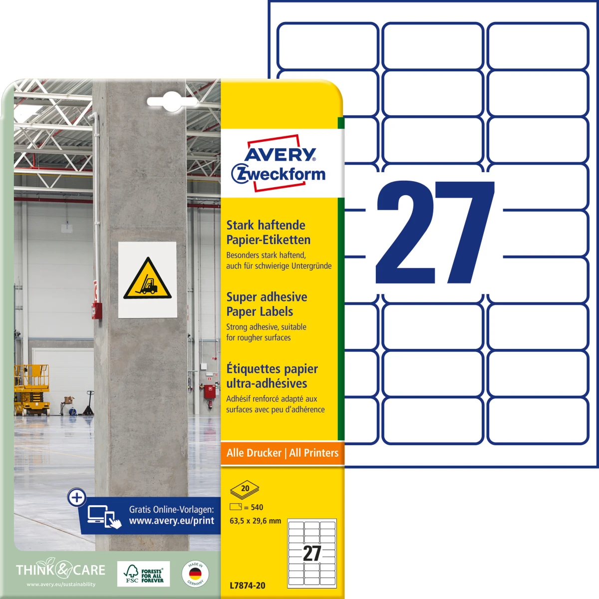 AVERY ZWECKFORM L7874-20 Étiquettes 63.5 x 29.6 mm