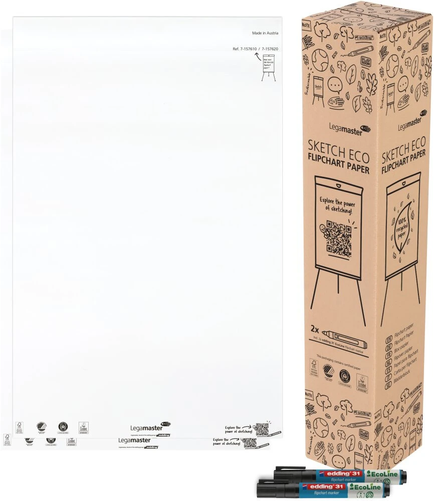 Bloc de papier Legamaster SKETCH ECO – vierge (lot de 2 blocs de 50 feuilles)