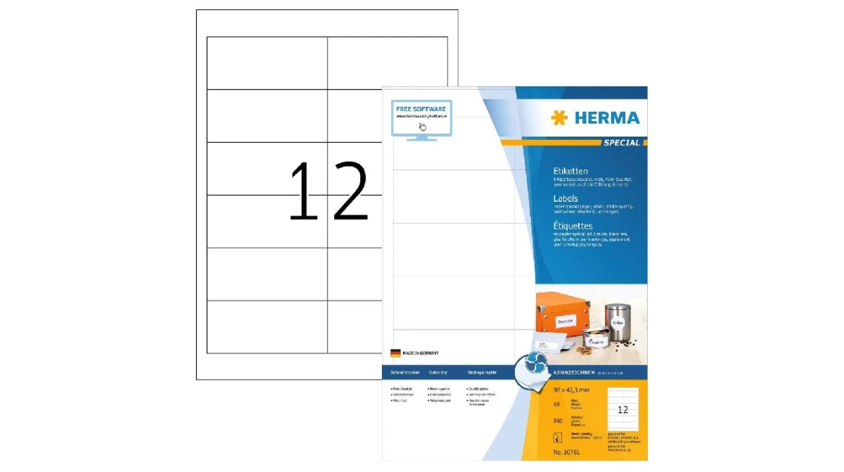 HERMA 10781 Étiquettes Inkjet, 97 x 42.3 mm, 80 feuilles