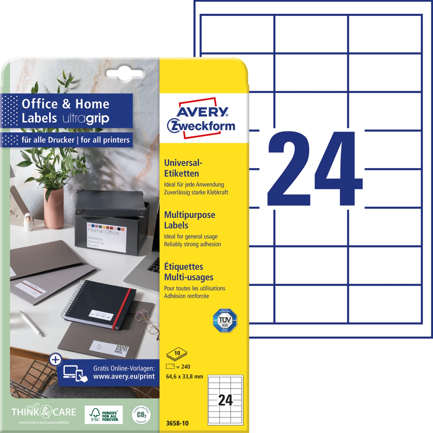 AVERY ZWECKFORM 3658-10 Etiketten, 64.6 x 33.8 mm, 10 Blatt
