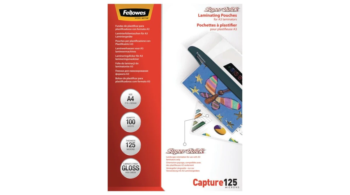 FELLOWES SuperQuick film à laminer A4, 100 flls., 125 µm
