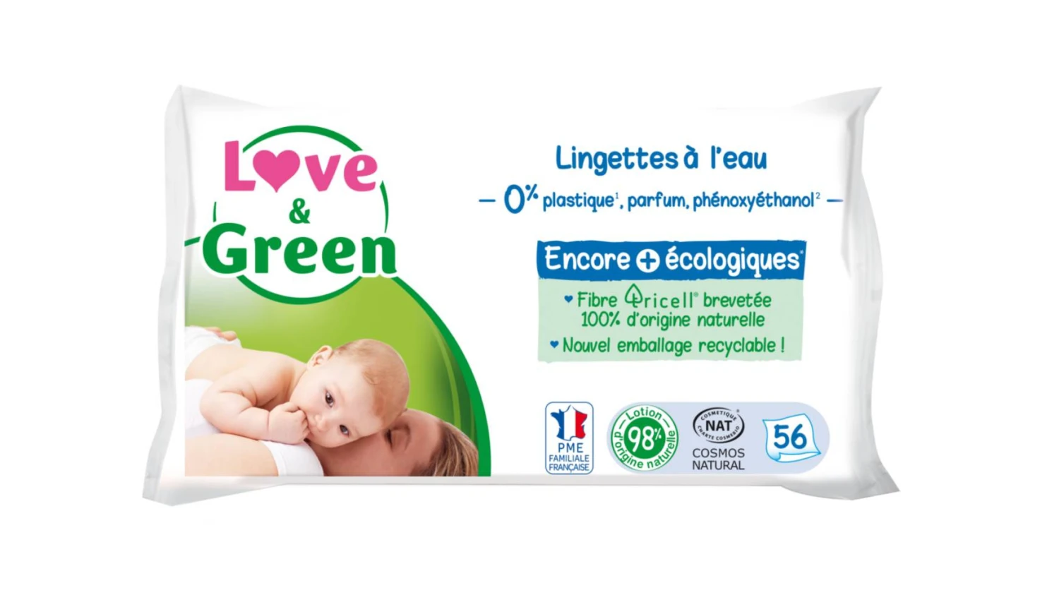 LOVE & GREEN Lingettes à l'eau 56 pièces