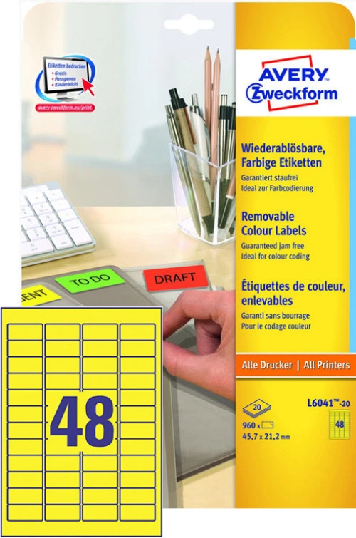 AVERY ZWECKFORM L6041-20 Etiketten, 45.7 x 21.2 mm, 20 Blatt