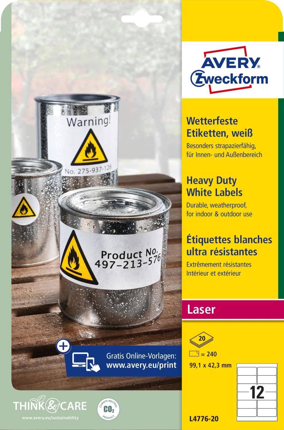 AVERY ZWECKFORM L4776-20 Etiketten, 99.1 x 42.3 mm, 20 Blatt