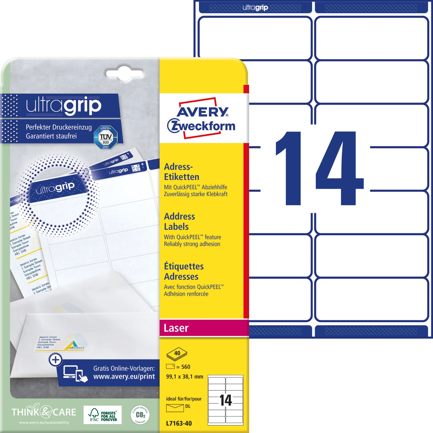 AVERY ZWECKFORM L7163-40 Adressetiketten, 99.1 x 38.1 mm, 40 Blatt