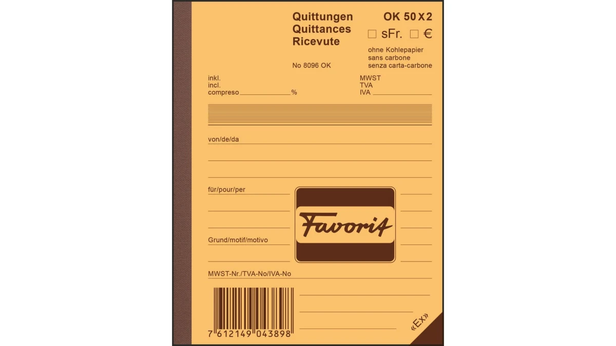 Blocs autocopiant quittances Favorit No 8096OK