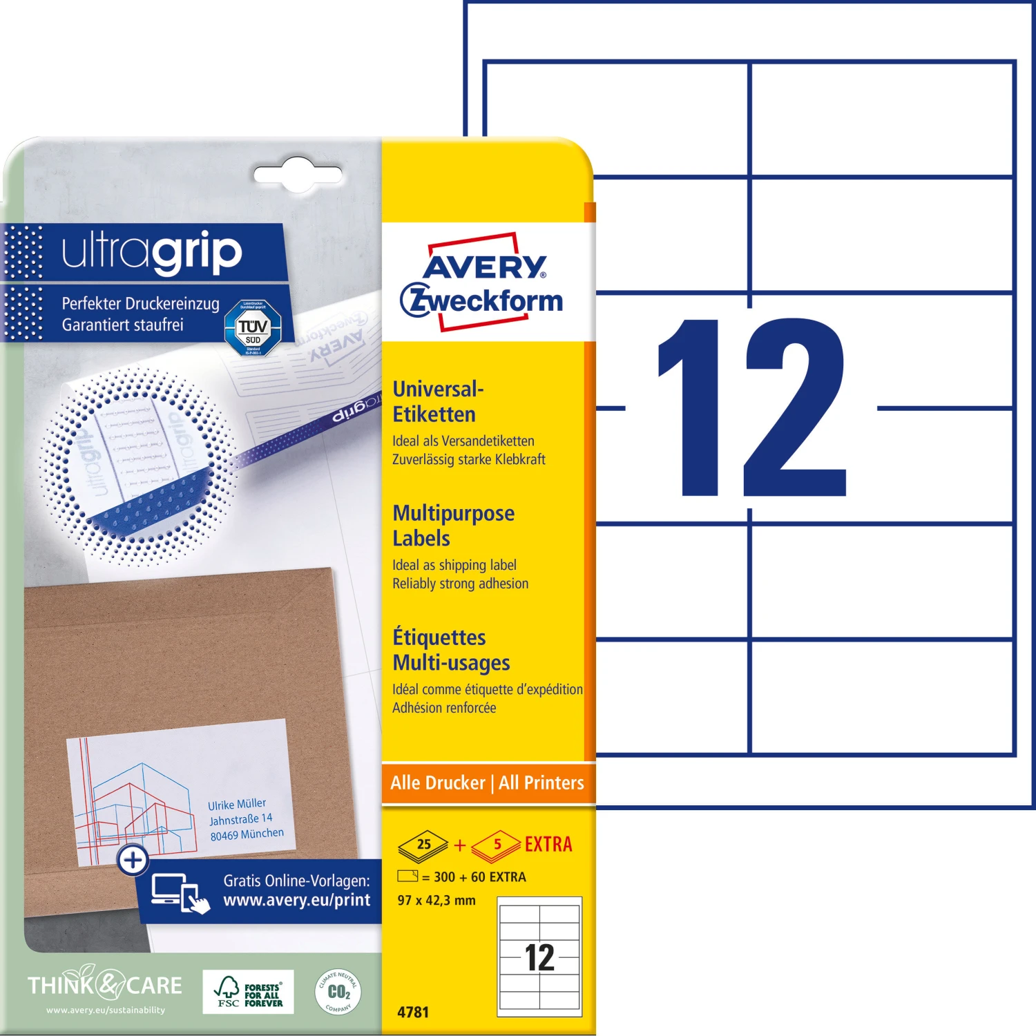 AVERY ZWECKFORM 4781 Etiketten, 97 x 42.3 mm, 25 + 5 Blatt