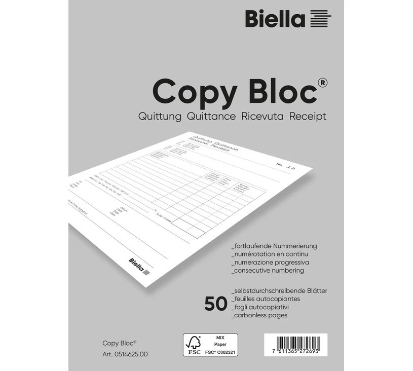 BIELLA Copy Bloc quittances A6, 50 feuillets