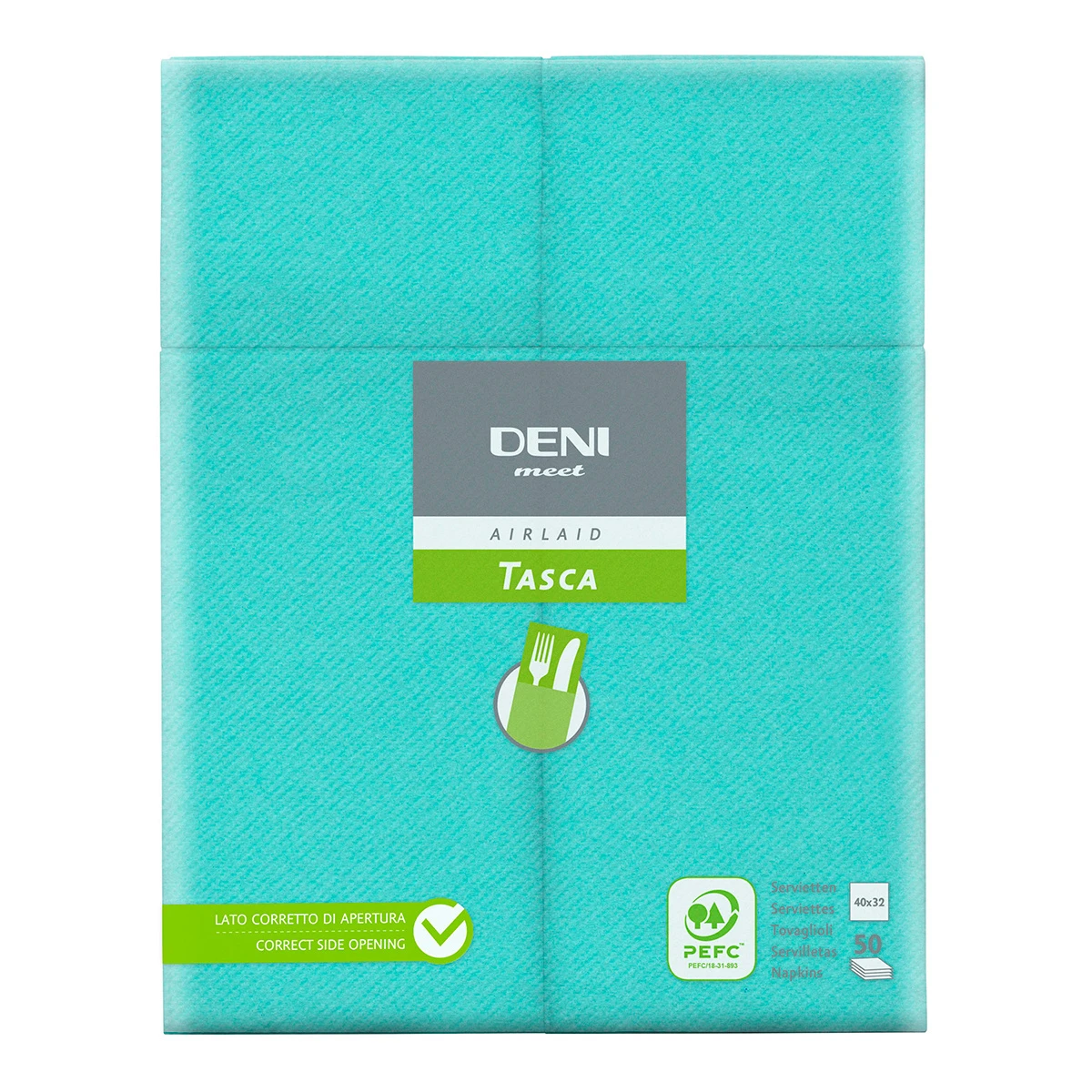 Besteck-Servietten Airlaid Deni meet Tasca, 1/8 Falz, Acqua, 40 x 32 cm, 1 Pack à 50 Stück