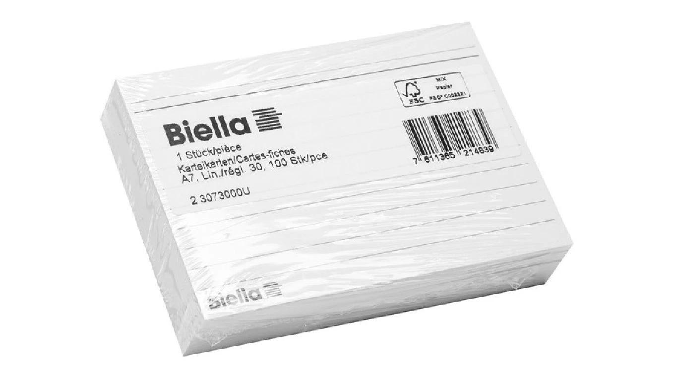 BIELLA Karteikarten liniert A7, 100 Stk.