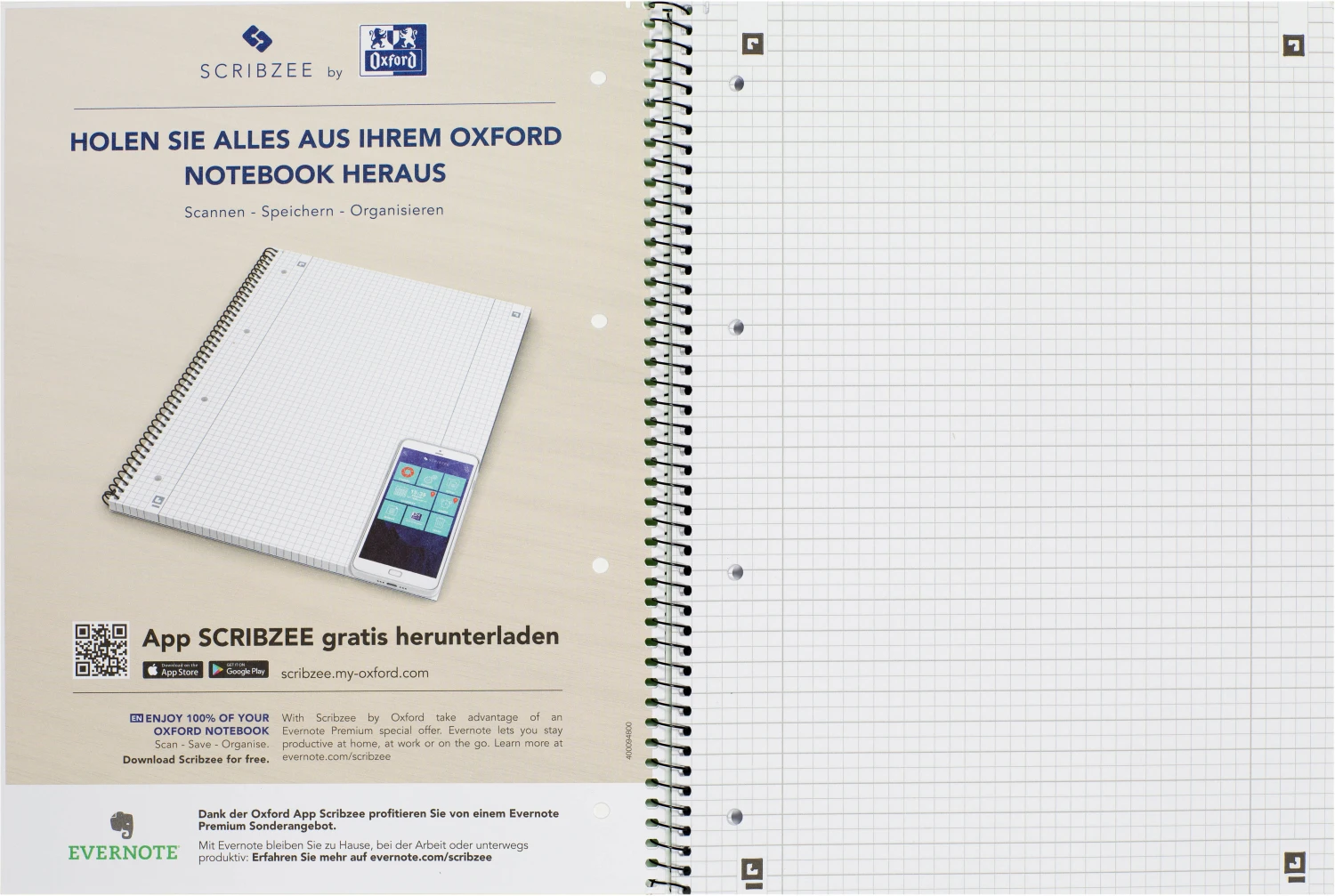 OXFORD Collegeblock A4+,  kariert/liniert 90 g/m2