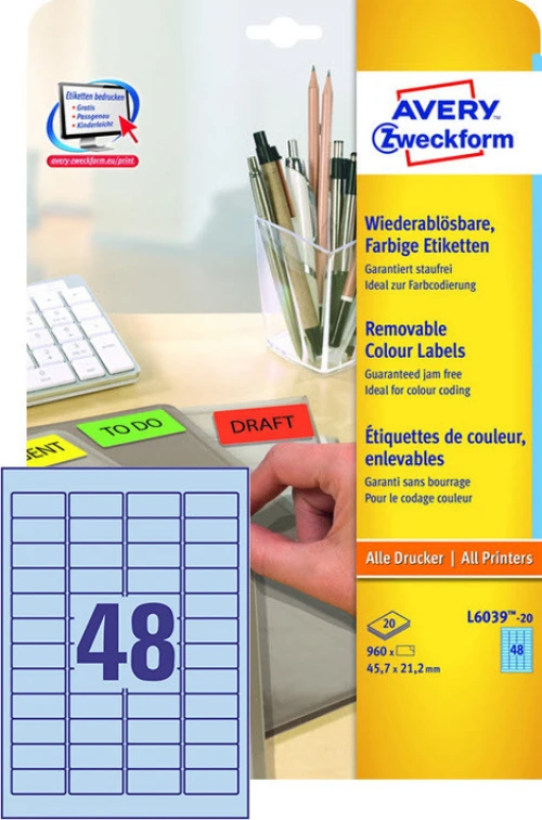 AVERY ZWECKFORM L6039-20 Étiquettes, 45.7 x 21.2 mm, 20 feuilles