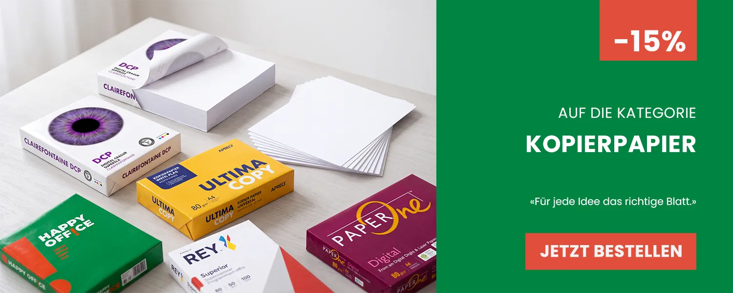 Banner: -15 % auf die Kategorie Kopierpapier – jetzt bestellen