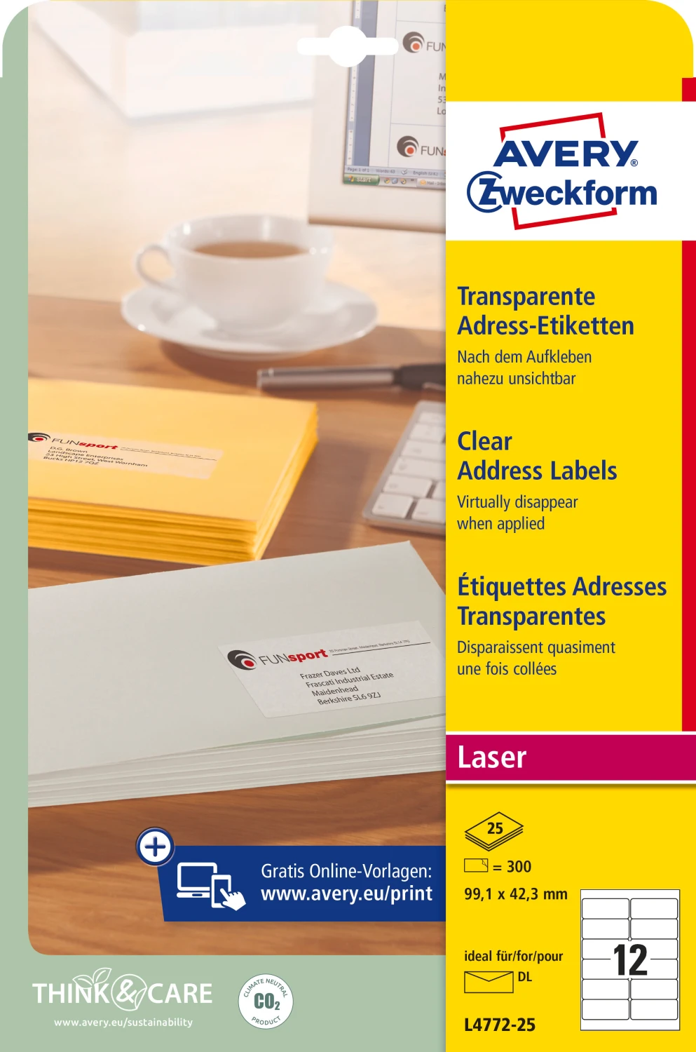 AVERY ZWECKFORM L4772-25 Adressetiketten, 99.1 x 42.3 mm, 25 Blatt