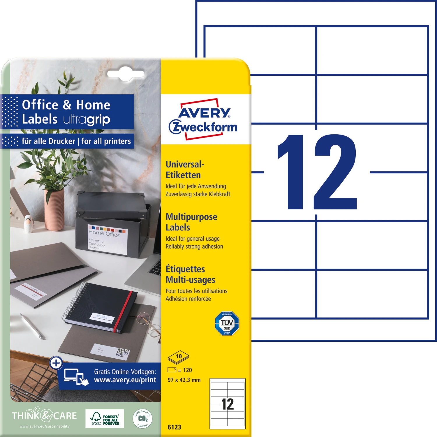 AVERY ZWECKFORM 6123 Etiketten, 97 x 42.3 mm, 10 Blatt