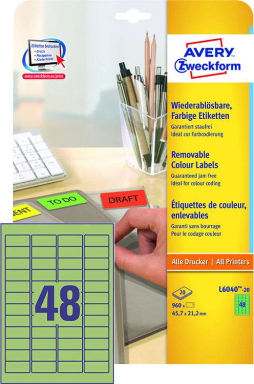 AVERY ZWECKFORM L6040-20 Étiquettes, 45.7 x 21.2 mm, 20 feuilles