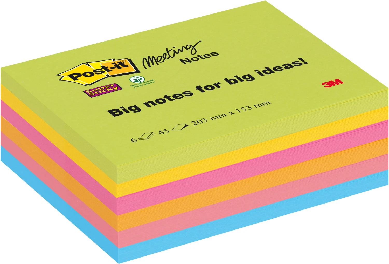 POST-IT Notes adhésives Super Sticky Meeting 6 x 45 feuilles