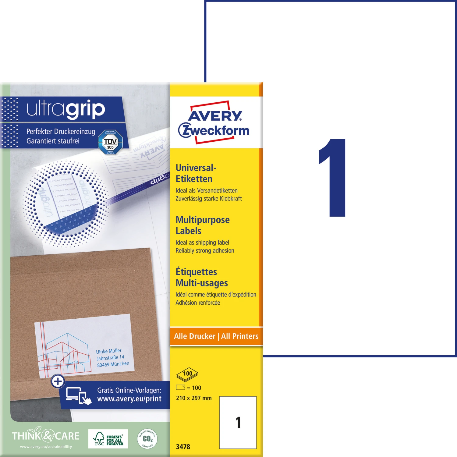 AVERY ZWECKFORM 3478 Etiketten, 210 x 297 mm, 100 Blatt
