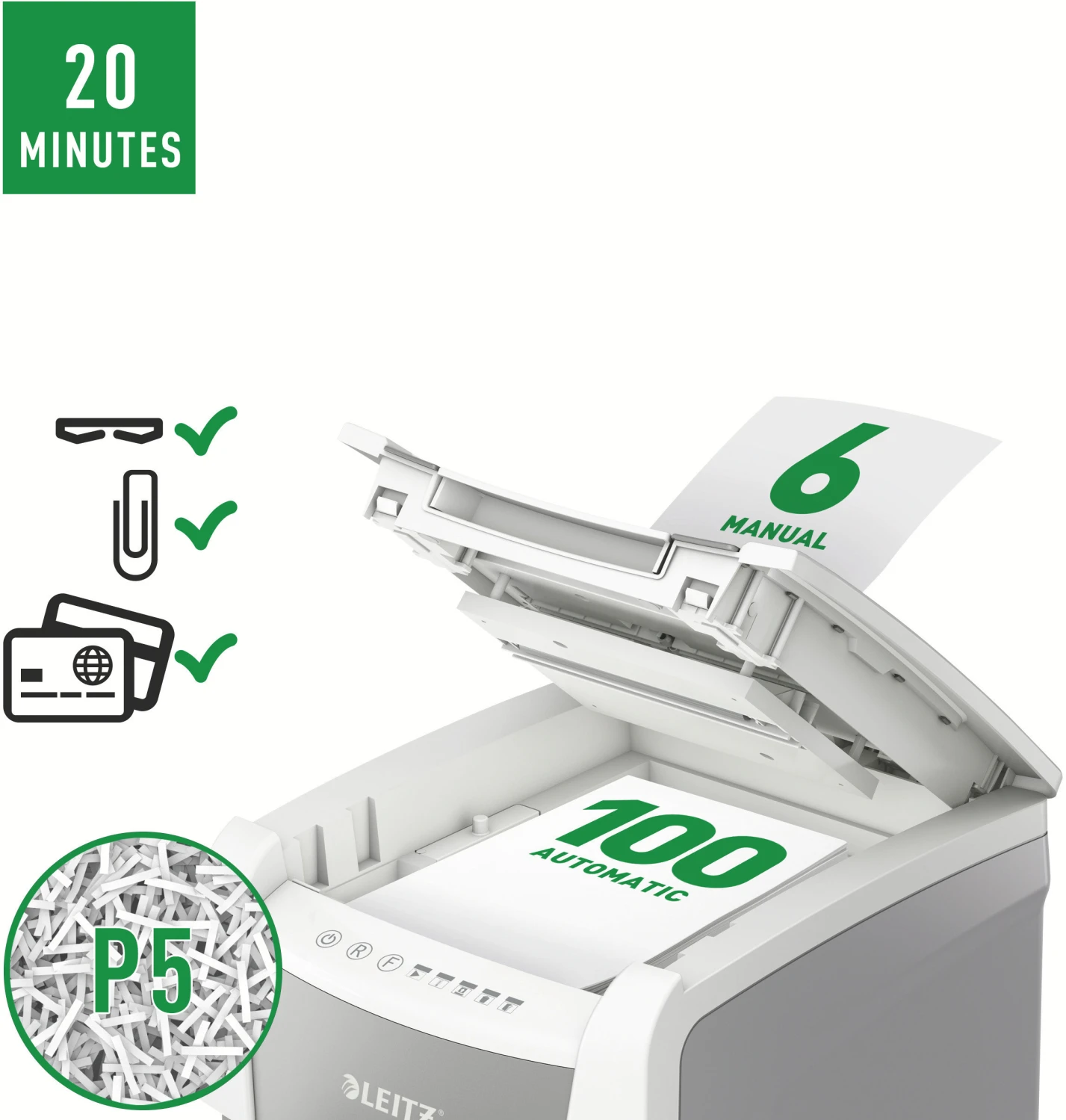 LEITZ Destructeur doc. IQ AF Small Office 100, P-5, 34lt