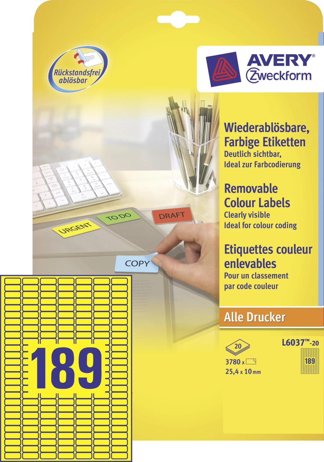 AVERY ZWECKFORM L6037-20 Étiquettes, 25.4 x 10 mm, 20 feuilles