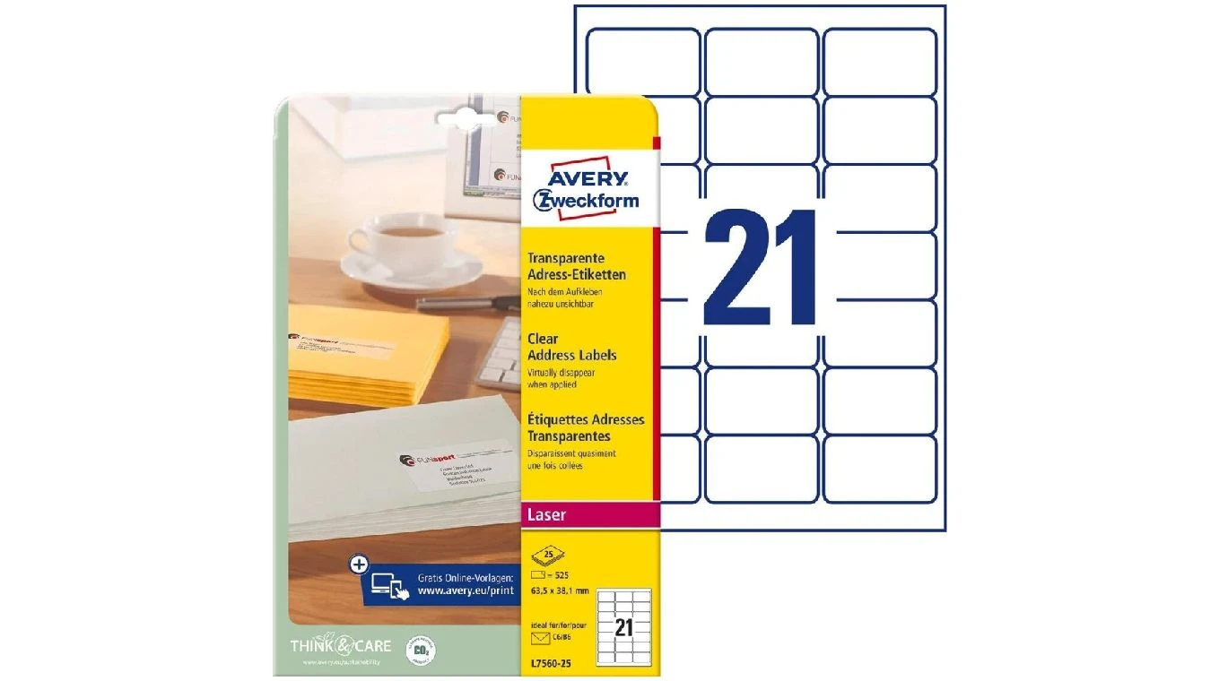 AVERY ZWECKFORM L7560-25 Adressetiketten, 63.5 x 38.1 mm
