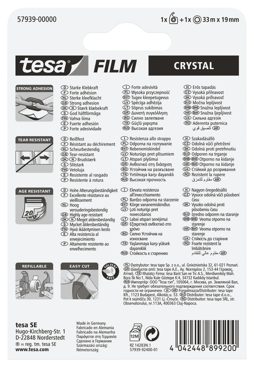 TESA Crystal Tape 19 mm x 33 m + distributeur