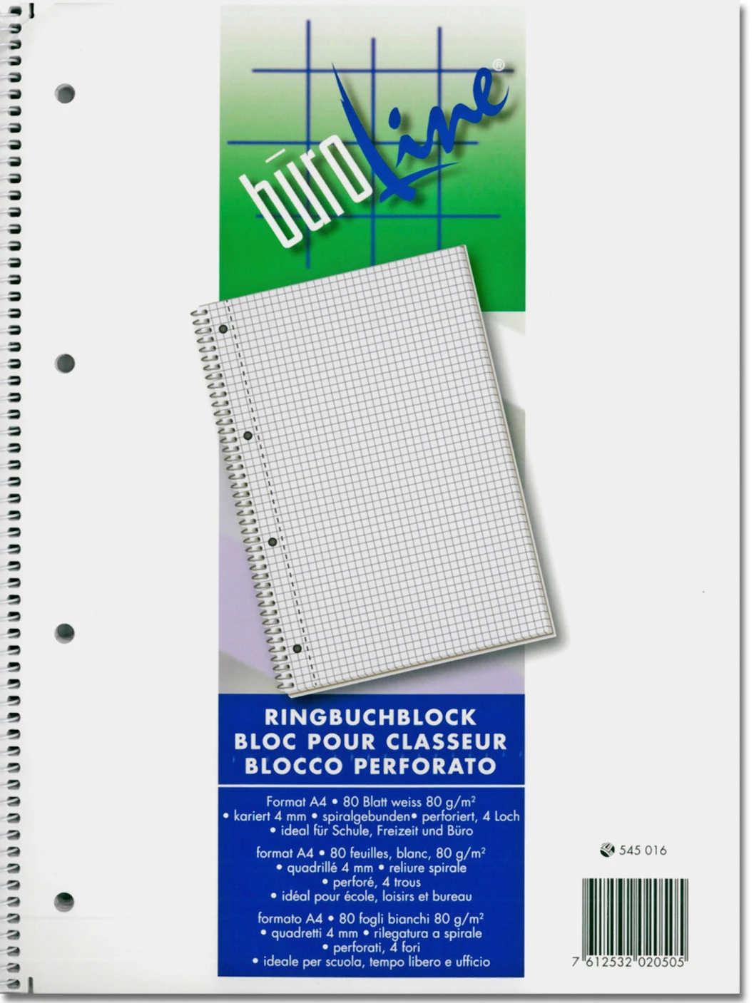BÜROLINE Bloc carnet à anneaux A4 - quadrillé (4 mm)