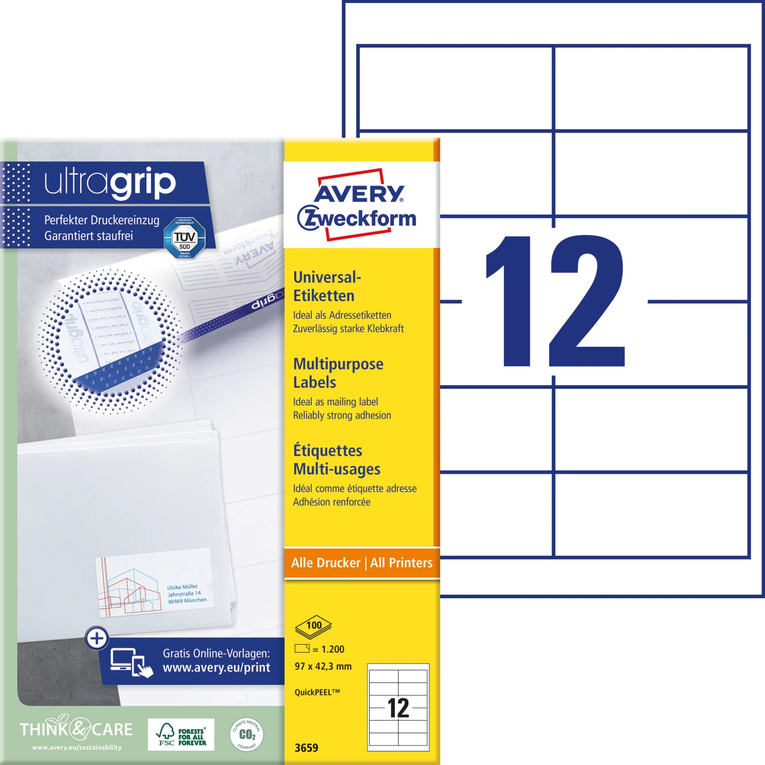AVERY ZWECKFORM 3659 Etiketten, 97 x 42.3 mm, 100 Blatt