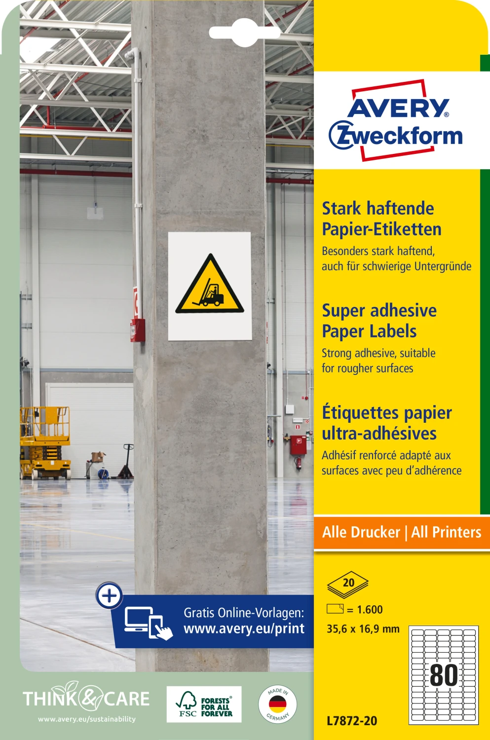 AVERY ZWECKFORM L7872-20 Étiquettes 35.6 x 16.9 mm, 20 feuilles