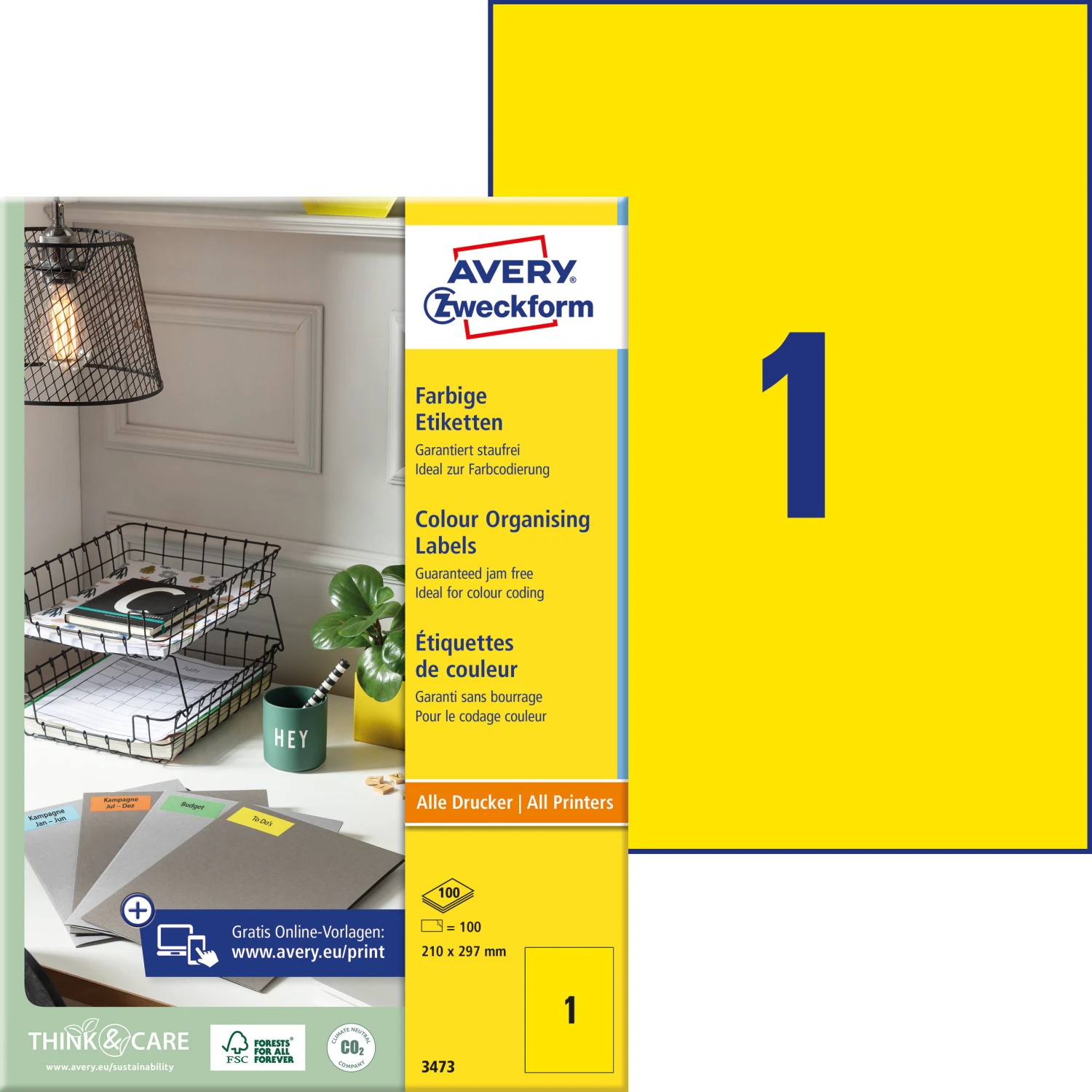 AVERY ZWECKFORM 3473  Etiketten A4, 100 Blatt