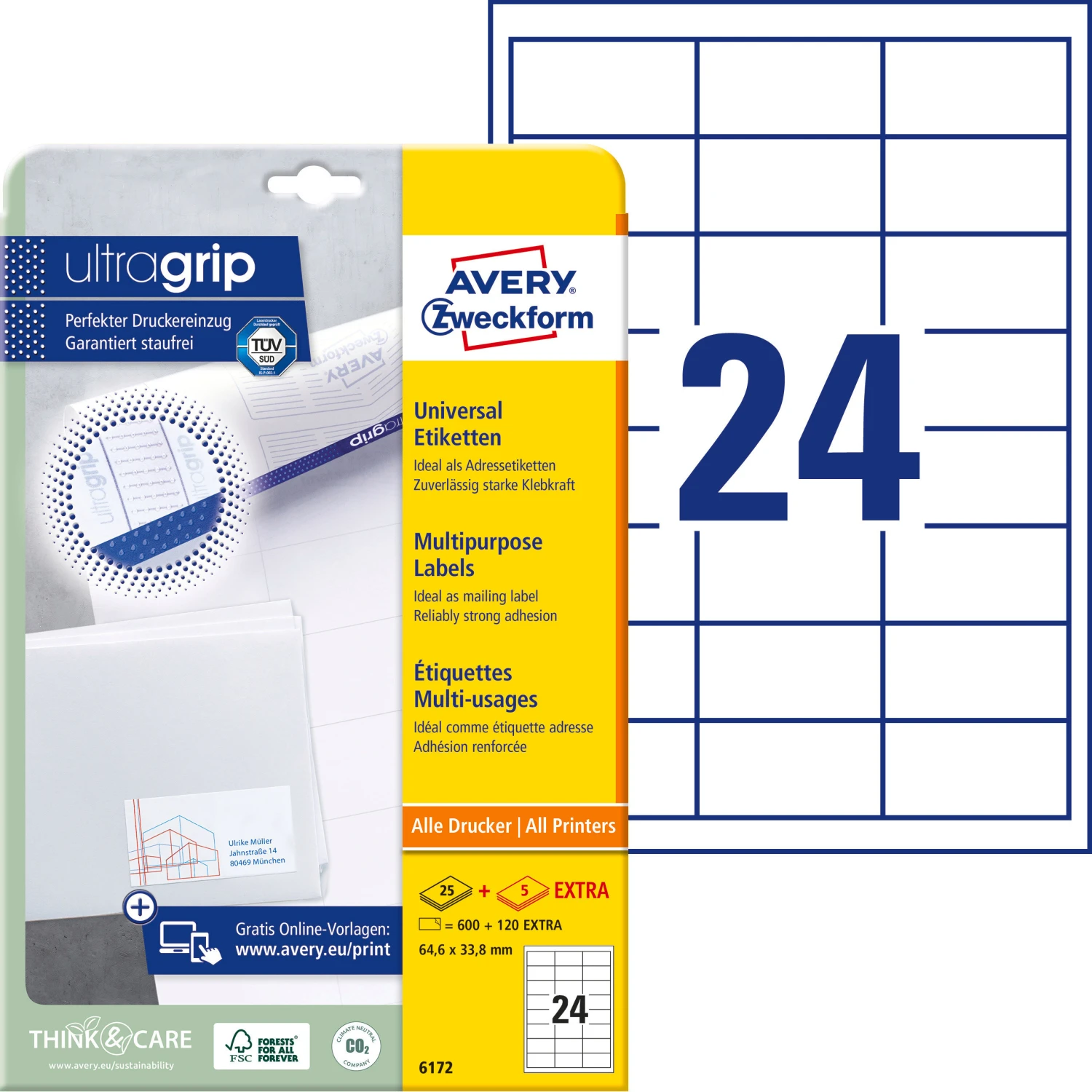 AVERY ZWECKFORM 6172 Étiquettes, 64.6 x 33.8 mm, 25 feuilles