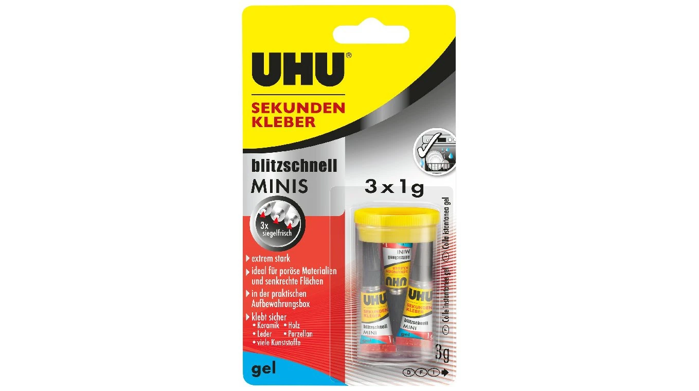 UHU Sekundenkleber blitzschnell Minis Gel 3 x 1g