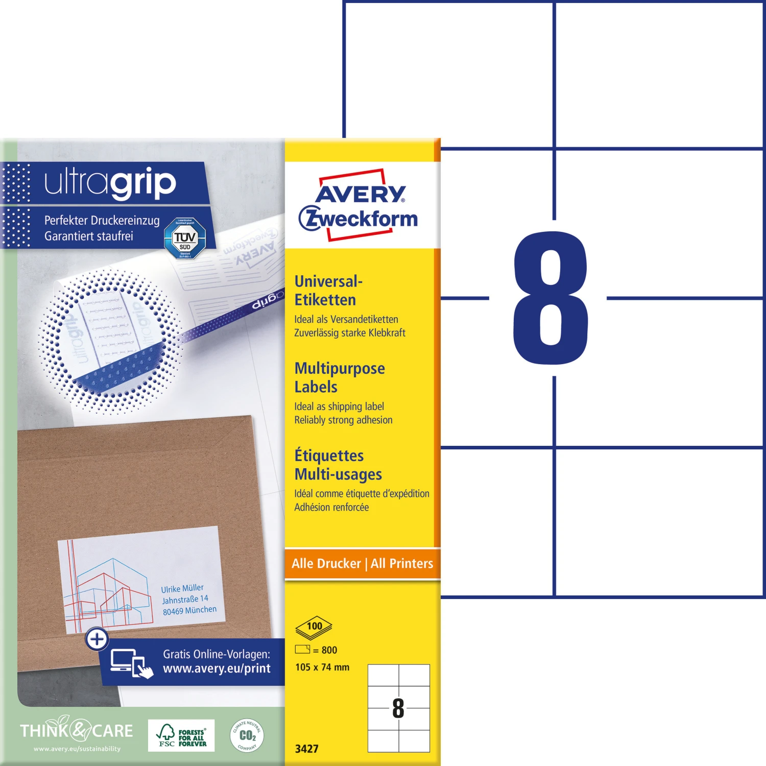 AVERY ZWECKFORM 3427 Etiketten, 105 x 74 mm, 100 Blatt
