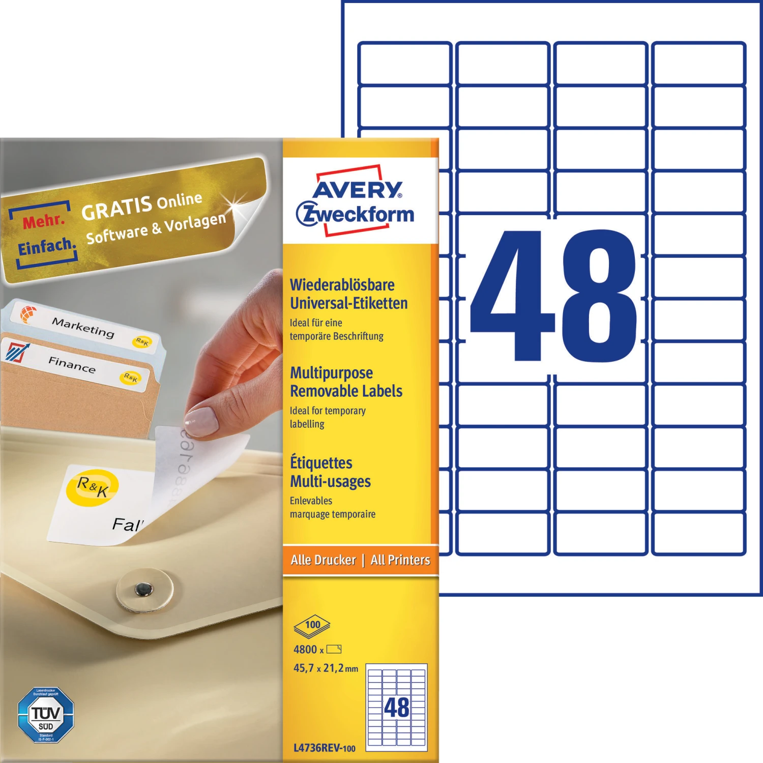 AVERY ZWECKFORM L4736REV-100 Étiquettes, 45.7 x 21.2 mm, 100 feuilles
