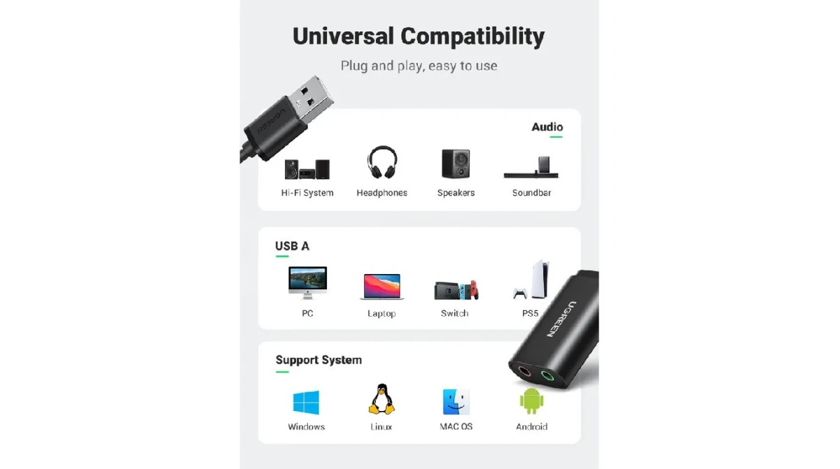 UGREEN External Sound Adapter USB 2.0