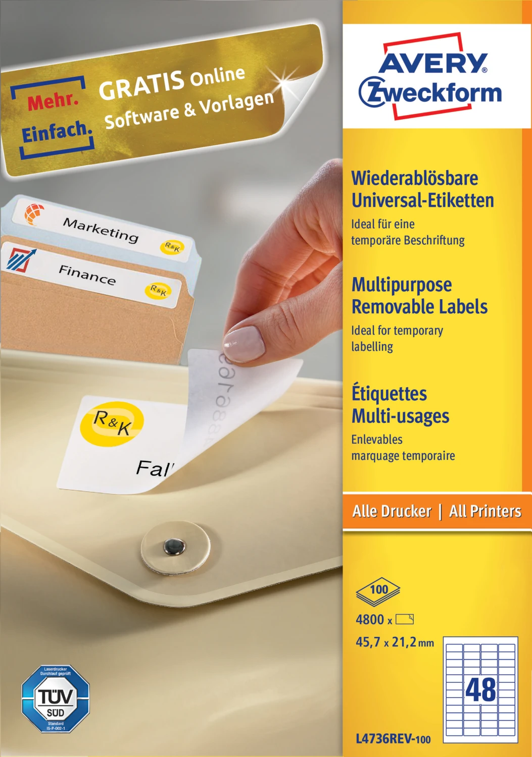 AVERY ZWECKFORM L4736REV-100 Étiquettes, 45.7 x 21.2 mm, 100 feuilles