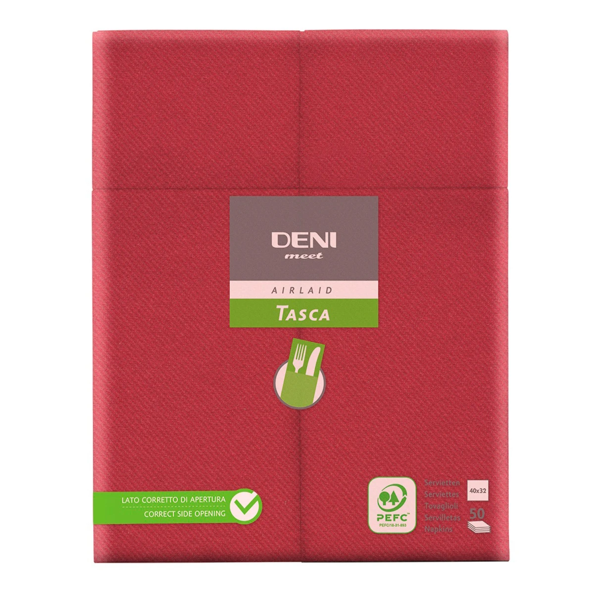 Besteck-Servietten Airlaid Deni meet Tasca, 1/8 Falz, Bordeaux, 40 x 32 cm, 1 Pack à 50 Stück