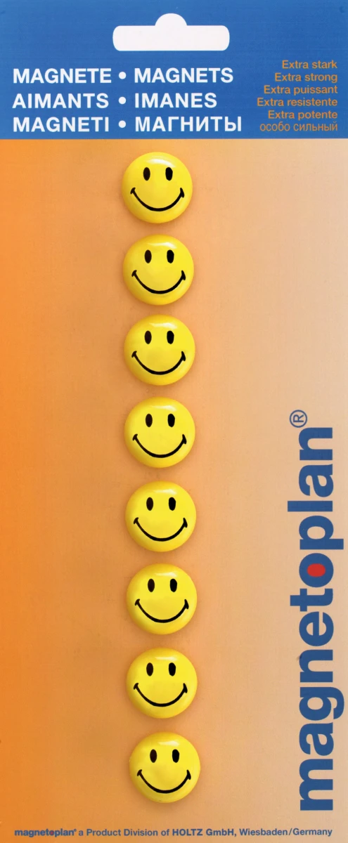 MAGNETOPLAN Aimants Smiley jaune-noir 20 mm - 8 pcs.