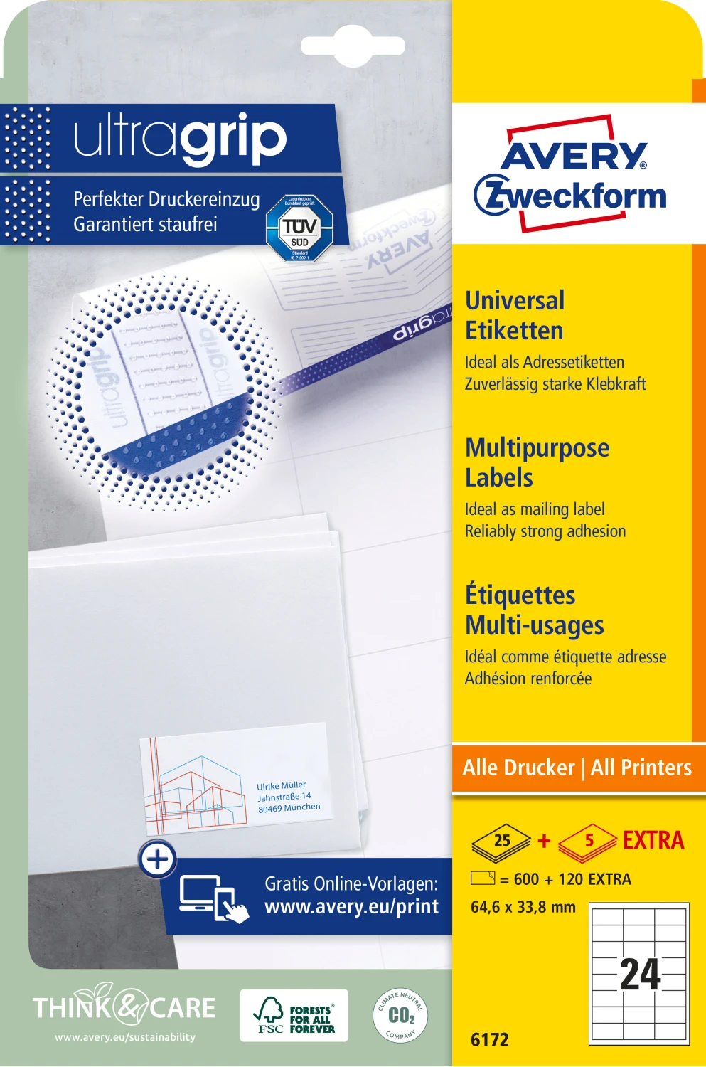 AVERY ZWECKFORM 6172 Étiquettes, 64.6 x 33.8 mm, 25 feuilles