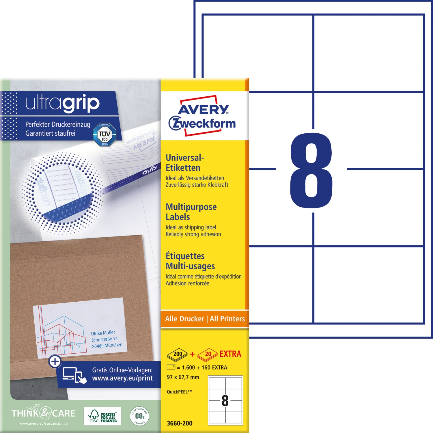 AVERY ZWECKFORM 3660-200 Étiquettes, 97 × 67,7 mm, 200 + 20 feuilles