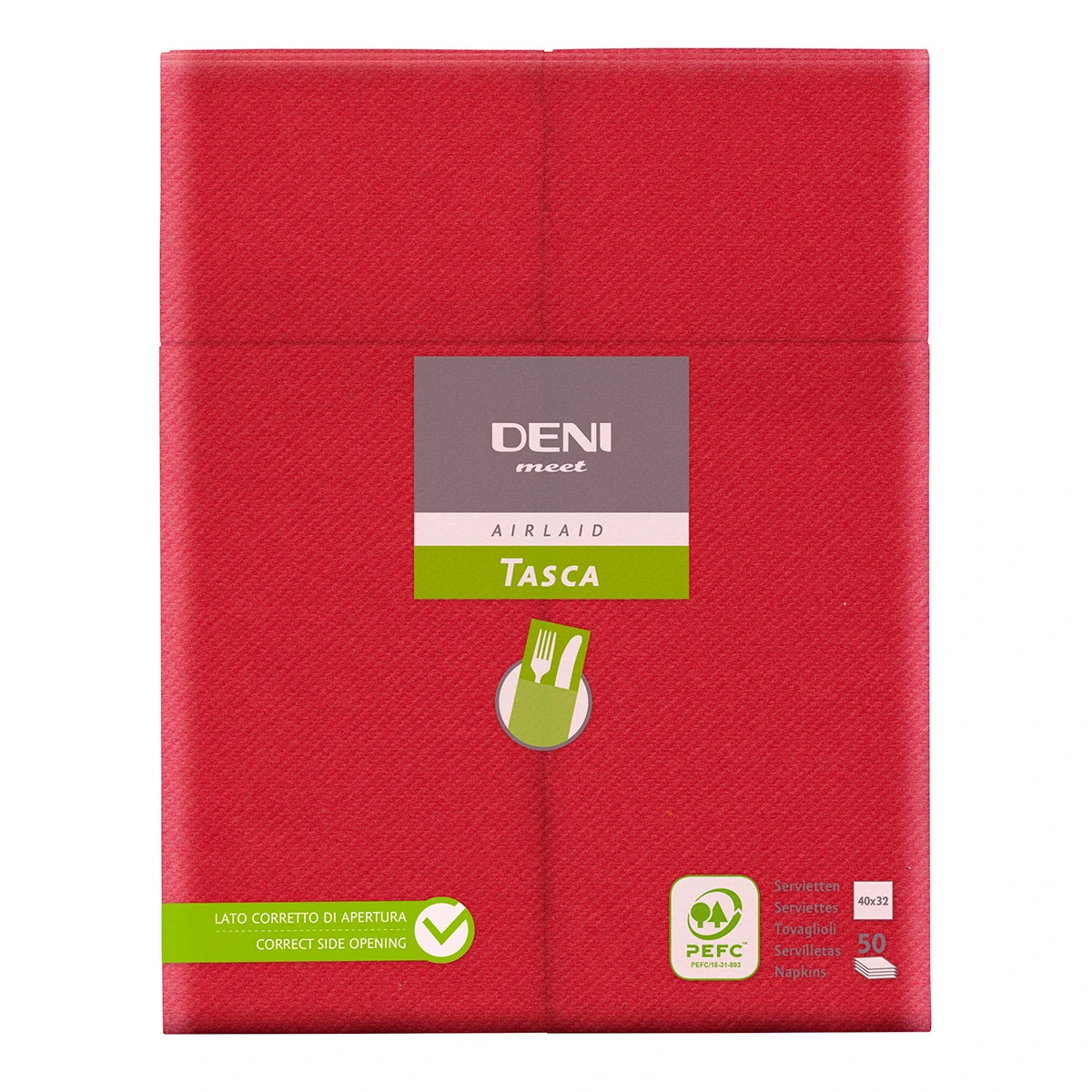 Besteck-Servietten Airlaid Deni meet Tasca, 1/8 Falz, Rot, 40 x 32 cm, 1 Pack à 50 Stück