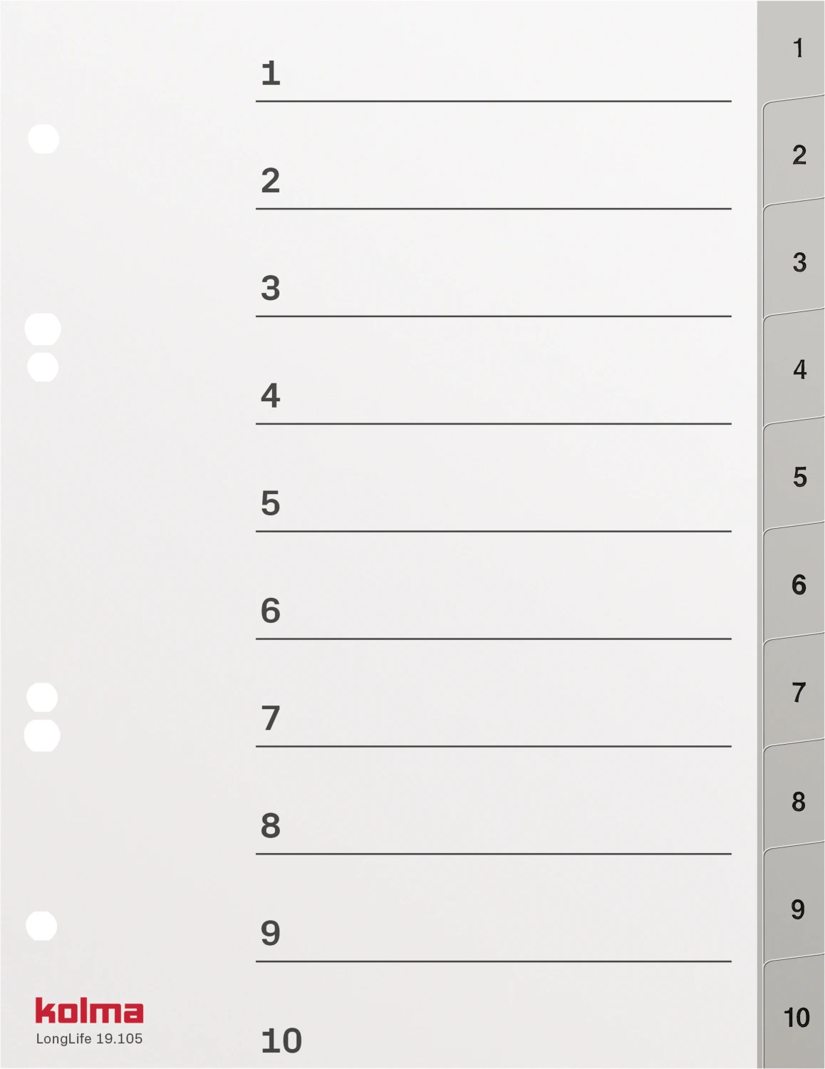 KOLMA Zahlenregister Superstrong 1 - 10