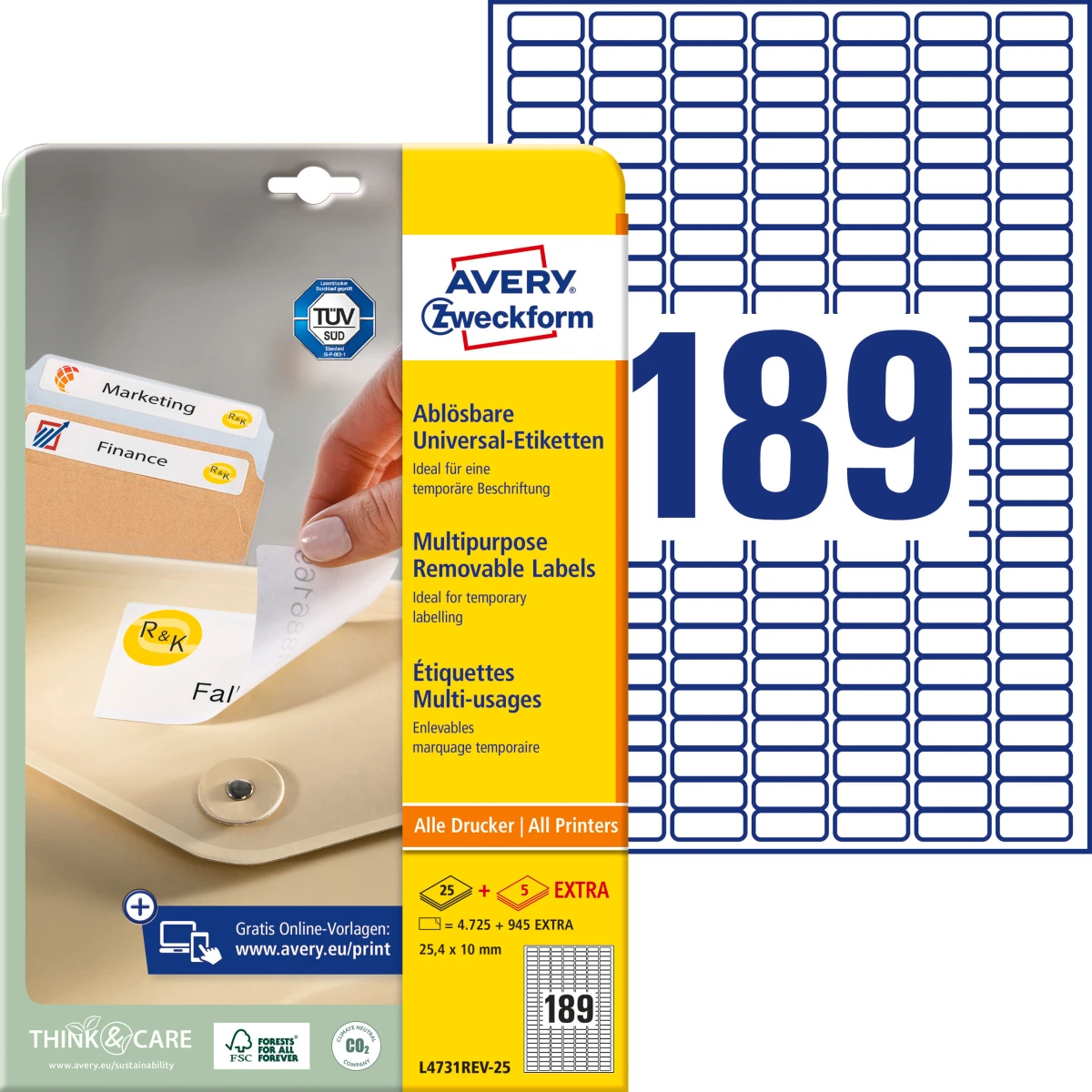 AVERY ZWECKFORM L4731REV-25 Étiquettes, 25.4 x 10 mm, 25 + 5 feuilles