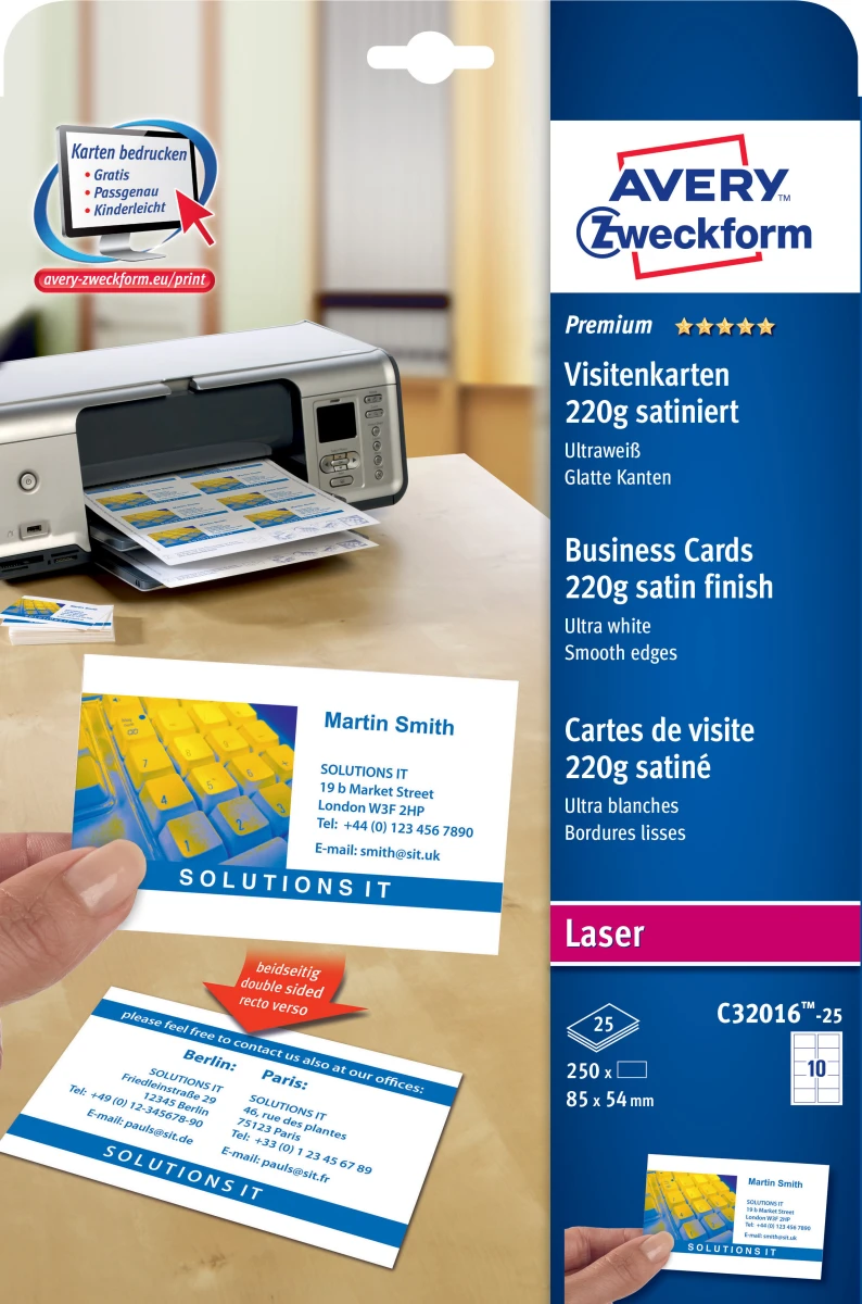 AVERY ZWECKFORM C32016-25 Cartes de visite double face